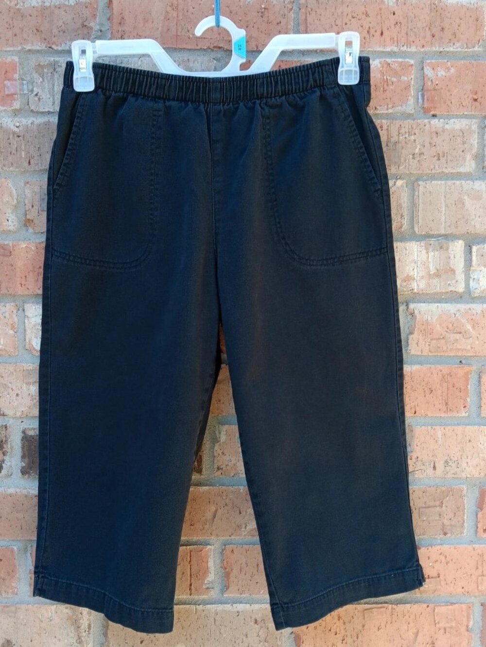 White Stag Womens Crop Capri Pants Pull On Elastic Waist Black Size M (8-10)